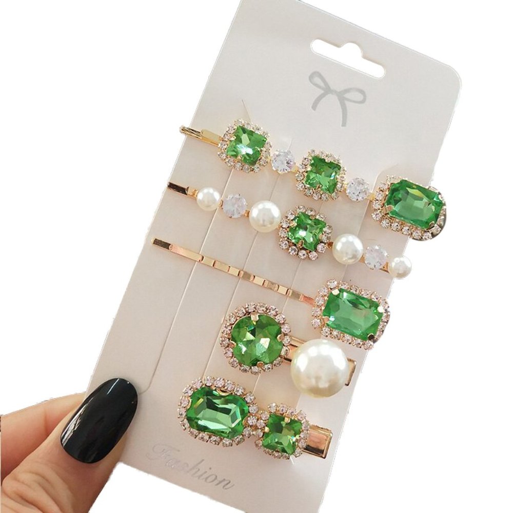 Light Green Crystal Hair Pins & Clips - Set of 5